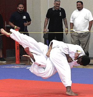 A perfect judo throw executed at the tournament.