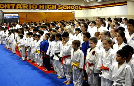 Junior judo competitors line up at the USJA Winter Nationals