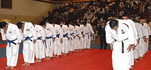 The Team from Japan and the U.S. bowing in before their contest