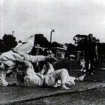 Kenshiro Abbe Sensei throwing Sensei Bill Woods