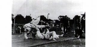 Kenshiro Abbe Sensei throwing Sensei Bill Woods