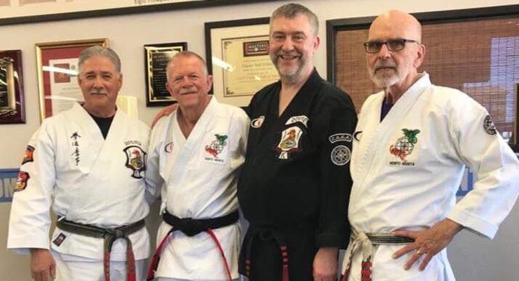 John Sepulveda, Bob White, Eddie Downey and Stephen LaBounty at Bob White Karate Studio for Bob Whites promotion.