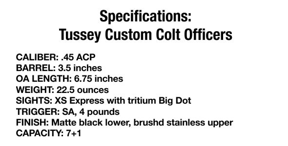 Specifications Tussey Custom Colt Officers