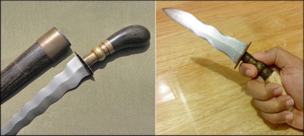 Filipino swords with curved drop handle grip,