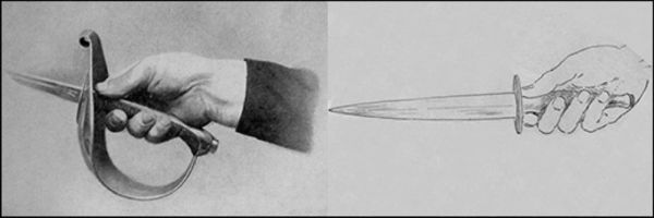 Grip on Fairbairn knife copied from sabre grip.