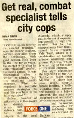 Henry Naiken Bangalore Times 2003 article