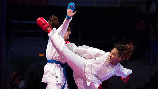 Sparring wearing mouthguards