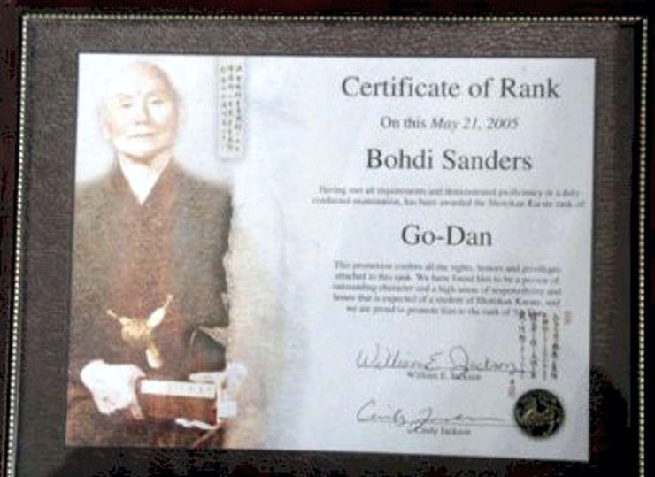 Bohdi Sanders home-made Go-Dan Certificate from "William Jackson". Bohdi Sanders home-made Go-Dan Certificate from "William Jackson".