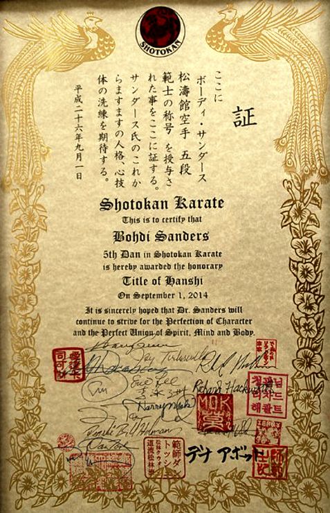 Bohdi Sanders “replacement” hanshi certificate.