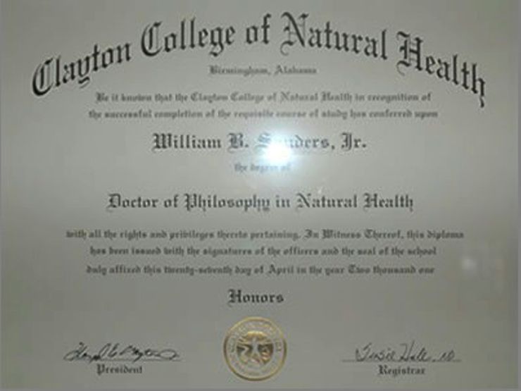 William B. Sanders Clayton College of Natural Health Certificate William B. Sanders Clayton College of Natural Health Certificate