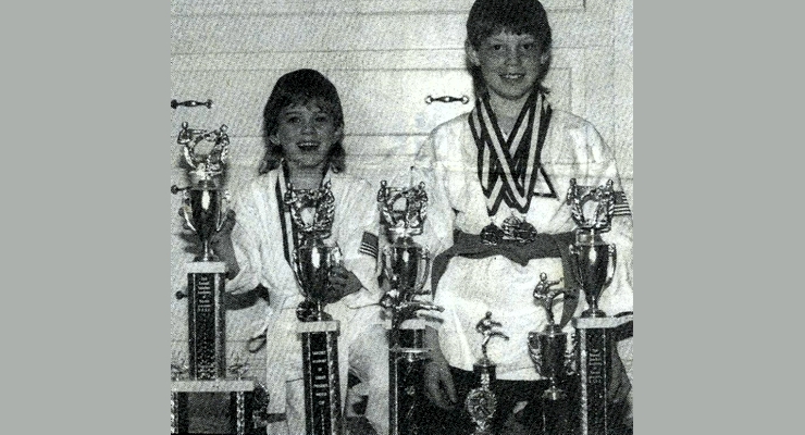 Hermitage School Students Colt and Stephen Sanders with karate trophies and medals.