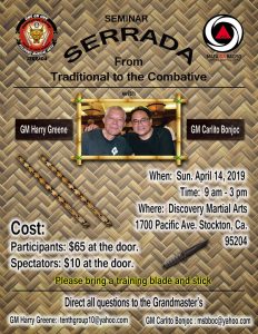 Traditional Serrada Escrima and Combative Knife Seminar Poster.