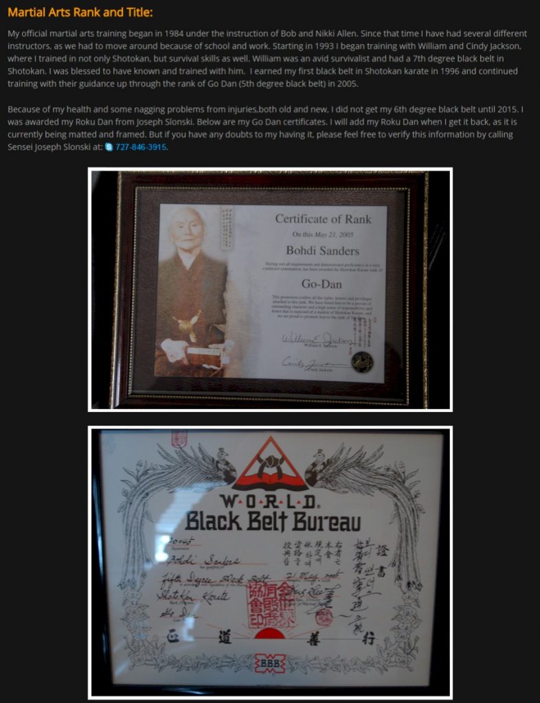 Bohdi Sanders Fraudulent 5th Dan Certificates