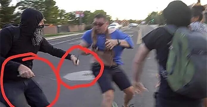 An armed Civilian Defending Himself Against the American Terrorist Group - Antifa